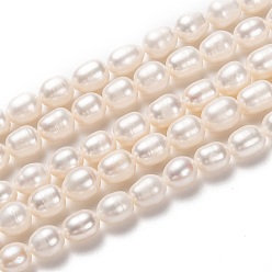 Bisque Natural Cultured Freshwater Pearl Beads Strands, Rice, Bisque, 7~10x7~8mm, Hole: 0.6mm, about 39~40pcs/strand, 14.17~14.65 inch(36~37.2cm)
