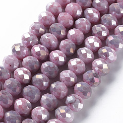 Old Rose Opaque Baking Painted Glass Beads Strands, Faceted, Rondelle, Old Rose, 10x8mm, Hole: 1.5mm, about 63pcs/strand, 21.06 inch~21.26 inch(53.5~54cm)