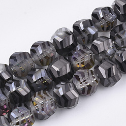 Noir Perles en verre electroplate, demi-plaqué, givré, facette, ronde, noir, 9x10x8.5mm, Trou: 1.5mm, Environ 70 pcs/chapelet, 24.4 pouce