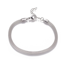 Stainless Steel Color Stainless Steel Network Chains/Mesh Bracelets Bracelets, with Lobster Claw Clasps, Stainless Steel Color, 7-5/8 inch(19.3cm)~7-5/8 inch(19.5cm)