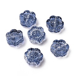 Bleu Marine Perles de verre peintes par pulvérisation transparent, lotus, bleu marine, 13x14x6mm, Trou: 1.2mm