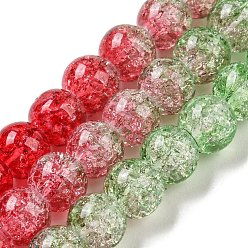 Rouge Peint à la bombe verre craquelé perles brins, dégradé de couleur, perles multicolores segmentées, ronde, rouge, 6mm, Trou: 1mm, Environ 60 pcs/chapelet, 14.96~15.04 pouce (38~38.2 cm)