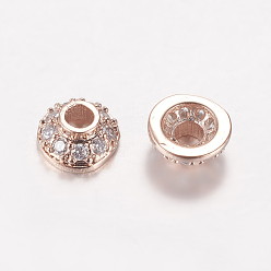 Oro Rosa Tapa de perlas de zirconia cúbica de micro pavé de latón, sin plomo y cadmio, apétalo, oro rosa, 6x3 mm, agujero: 2 mm