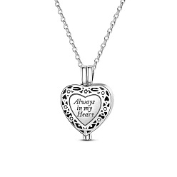 Stainless Steel Color Always in My Heart Urn Pendant Necklace, Heart Ashes Urn Necklace, Memorial Jewelry, Stainless Steel Color, 20.47 inch(52cm)