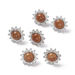 Goldstone Synthetic Goldstone Sun Stud Earrings with Cubic Zirconia, Platinum Brass Jewelry for Women, Cadmium Free & Nickel Free & Lead Free, 18mm, Pin: 0.8mm