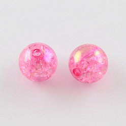 Hot Pink Transparent Crackle Acrylic Beads, AB Color, Round, Hot Pink, 8mm, Hole: 2.5mm, 1800pcs/500g