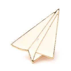 White Alloy Enamel Brooches, Enamel Pin, with Butterfly Clutches, Paper Plane, Light Gold, White, 29.5x21x10mm