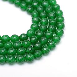 Verde Hilos de perlas de jade blanco natural, teñido, facetados, rondo, verde, 10~11 mm, agujero: 1 mm, sobre 37~39 unidades / cadena, 14.37~14.57 pulgada