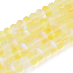 Champagne Amarillo Hebras de cuentas de vidrio transparentes esmeriladas, Rondana plana, amarillo champán, 8x5 mm, agujero: 1 mm, sobre 75 unidades / cadena, 14.96'' (38 cm)