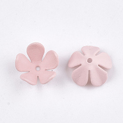 Pink Capuchons de perles de fer écologiques peints à la bombe, Flower 5 pétales, rose, 8x8.5x4mm, Trou: 0.8mm