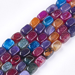 Mixed Color Natural Dragon Veins Agate Beads Strands, Dyed, Cuboid, Mixed Color, 13~13.5x8~9x8~9mm, Hole: 1mm, about 28pcs/strand, 14.7 inch