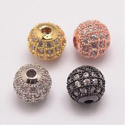 Couleur Mélangete Micro en laiton pavent des perles cubes de zircone, ronde, couleur mixte, 8.5x8mm, Trou: 1.5mm
