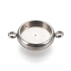 Stainless Steel Color 304 Stainless Steel Links Connectors Settings, Plain Edge Bezel Cups, Flat Round, Stainless Steel Color, Tray: 10mm, 18x12.5x3mm, Hole: 1.8mm