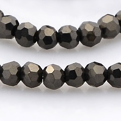 Black Plated Full Plated Glass Faceted Round Spacer Beads Strands, Black Plated, 3mm, Hole: 1mm, about 100pcs/strand, 11.5 inch