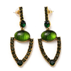 Triangle Boucles d'oreilles pendantes en verre vert, boucles d'oreilles antiques en alliage doré avec épingles en argent sterling, triangle, 925mm
