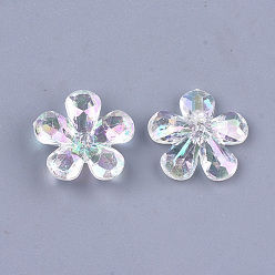Clear Transparent Acrylic Bead Caps, AB Color, Faceted, 5-Petal, Flower, Clear, 23x22x7mm, Hole: 1.8mm, about 380pcs/500g