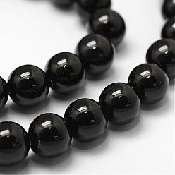 Black Natural Agate Beads Strands, Dyed & Heated, Round, Black, 8x8mm, Hole: 1.1mm, about 49pcs/strand, 15.66 inch