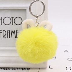 Yellow Imitation Rabbit Fur Keychain, Rabbit, Yellow, Pendant: 7cm
