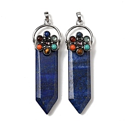 Lapis Lazuli Grands pendentifs en lapis-lazuli teint naturel, charme d'épée, avec les accessoires en laiton de ton d'argent antique, sans cadmium et sans plomb, 69~74x22x11~12mm, Trou: 5x7.7mm