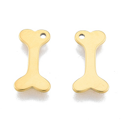 Real 18K Gold Plated Ion Plating(IP) 201 Stainless Steel Charms, Bone, Real 18K Gold Plated, 15x7.5x1mm, Hole: 1.2mm
