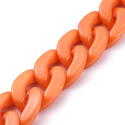 Orange Chaînes gourmettes en acrylique opaque faites à la main, chaîne torsadée, ovale, pour la fabrication de bijoux, orange, lien: 30x21x6 mm, 39.37 pouce (1 m)/brin