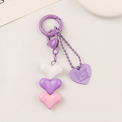 Medium Purple Resin Keychain, with Spray Painted Alloy Findings, Heart, Medium Purple, 4.6x2.2cm and 6.8x2.2cm