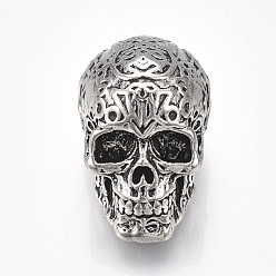 Antique Silver Tibetan Style Alloy Beads, Skull, Antique Silver, 37x23x25mm, Hole: 7.5mm