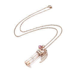 Rose Gold Glass Hourglass and Wing Urn Ashes Pendant Necklace with Rhinestone, Word In My Heart 201 Stainless Steel Memorial Jewelry for Men Women, Rose Gold, 22 inch(55.88cm)