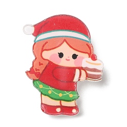 Human Christmas Theme Acrylic Brooch, with 201 Stainless Steel Pin, Girl, 32.5x27x7mm