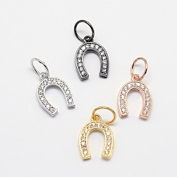 Mixed Color CZ Brass Micro Pave Cubic Zirconia Horse Shoe Charms, Mixed Color, 13x9x2mm, Jump Ring: 7x0.8mm