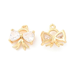 Real 18K Gold Plated Brass with Glass Charms, Bowknot, Real 18K Gold Plated, 14x13x4.5mm, Hole: 1.2mm