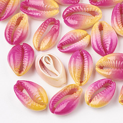 Deep Pink Spray Paint Cowrie Shell Beads, Two Tone, No Hole/Undrilled, Deep Pink, 20~30x13~21x5~10mm