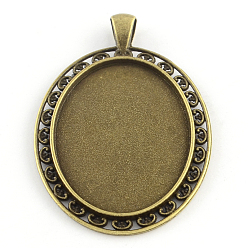Antique Bronze Tibetan Style Oval Alloy Big Pendant Cabochon Settings, Cadmium Free & Nickel Free & Lead Free, Antique Bronze, Tray: 40x30mm, 58x39.5x2.5mm, Hole: 7x4mm, about 101pcs/1000g