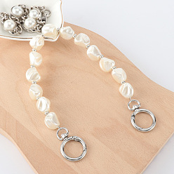 Platine Bandoulière de sac en perles d'imitation, avec fermoir anneau en alliage, platine, 33 cm