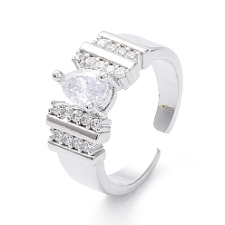 Clear Cubic Zirconia Teardrop Open Cuff Ring, Platinum Brass Jewelry for Women, Clear, Inner Diameter: 16.8mm