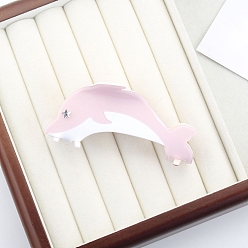 Pearl Pink Cute Dolphin Cellulose Acetate Claw Hair Clips, for Women Girl Thick Hair, Pearl Pink, 42x90x40mm