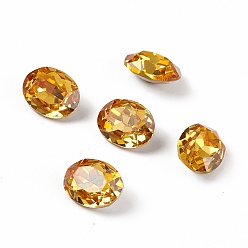 Oro Cabochons de circonio cúbico, puntiagudo espalda y dorso plateado, oval, oro, 10x8x4 mm