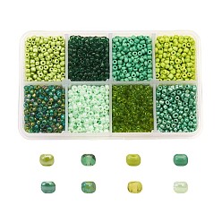 Verde 1 caja 8/0 cuentas de semillas de vidrio redondas cuentas espaciadoras sueltas, verde, 3 mm, agujero: 1 mm, sobre 4200 unidades / caja