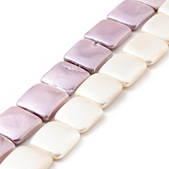 Mixed Color Electroplated Shell Pearl Beads Strands, Polished, Rectangle, Mixed Color, 11~14x12~13x3~3.5mm, Hole: 0.8mm, about 33pcs/strand, 15.75 inch(40cm)