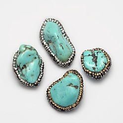 Turquoise Pépites teintes et chauffées perles de strass en argile polymère de magnésite naturelle, turquoise, 12~40x10~26x8~22mm, Trou: 1mm