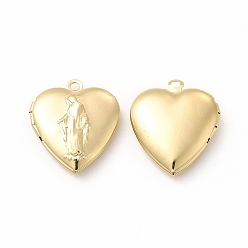Real 18K Gold Plated Brass Locket Pendants, Photo Frame Charms for Necklaces, Long-Lasting Plated, Heart with Saint Charm, Real 18K Gold Plated, 22.5x19.5x5.5mm, Hole: 1.8mm