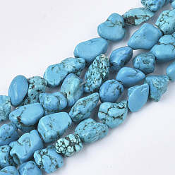 Synthetic Turquoise Synthetic Turquoise Beads Strands, Tumbled Stone, Nuggets, 6~15x3~11x3~8mm, Hole: 0.8mm, about 40~47pcs/strand, 15.3 inch