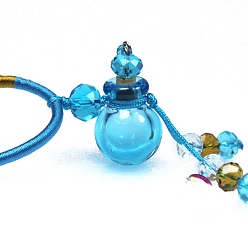 Deep Sky Blue Lampwork Perfume Bottle Pendant Necklace with Polyester Chains and Plastic Dropper, Deep Sky Blue, 11.42~14.96 inch(29~38cm)