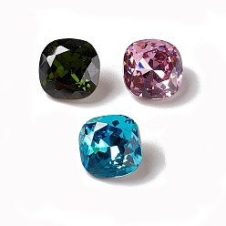 Mixed Color Cubic Zirconia Cabochons, Pointed Back & Back Plated, Square, Mixed Color, 10x10x6mm