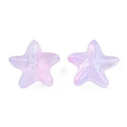 Pearl Pink Transparent Spray Painted Glass Beads, Two Tone, Starfish, Pearl Pink, 14x15x6.5mm, Hole: 1mm