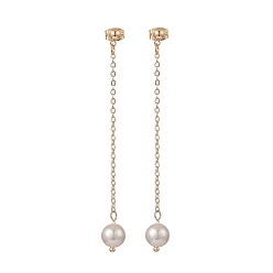 Beige Boucles d'oreilles pendantes en perles de coquillage, boucles d'oreilles pompon chaîne en laiton doré pour femme, beige, 72mm, pin: 0.7 mm