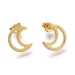 Golden 304 Stainless Steel Crescent Moon Stud Earrings, with Ear Nuts, Golden, 11x9.5x1.5mm, Pin: 0.7mm