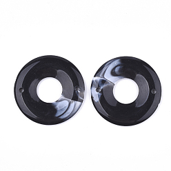 Noir Liens acrylique, style de pierres fines imitation, disque de donut / pi, noir, 43x4mm, trou: 2.5 mm, environ 110 pcs / 500 g