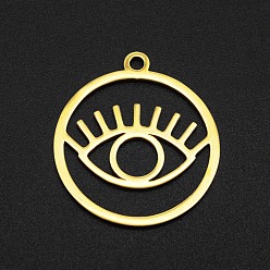 Golden 201 Stainless Steel Pendants, Laser Cut, Hollow, Ring with Eye, Golden, 27x24x1mm, Hole: 2mm