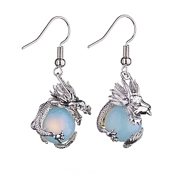 Opalite Opalite Dragon Dangle Earrings, Platinum Brass Jewelry for Women, 42mm, Pin: 0.6mm